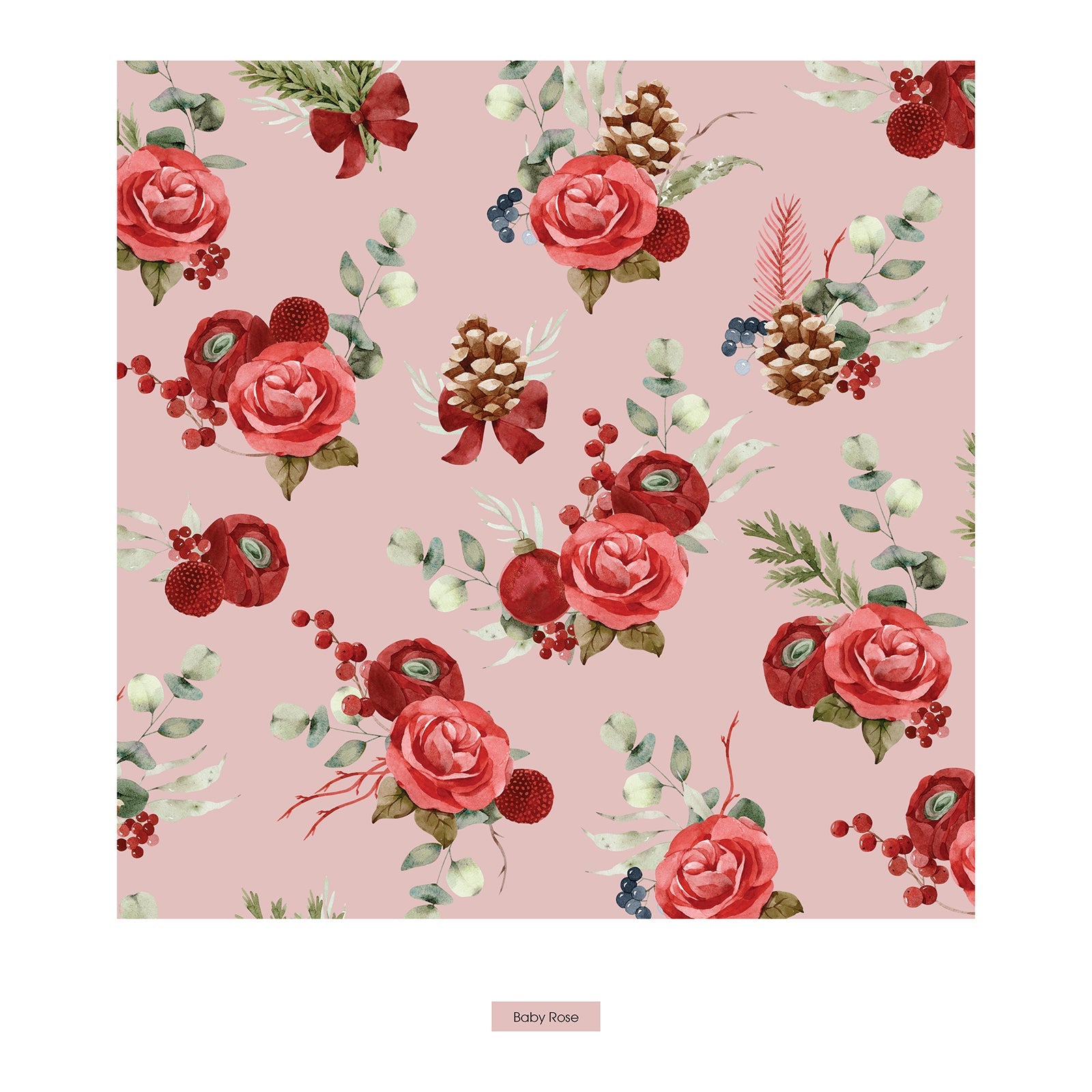 Print Swaddling Blanket in Baby Rose Holiday Floral