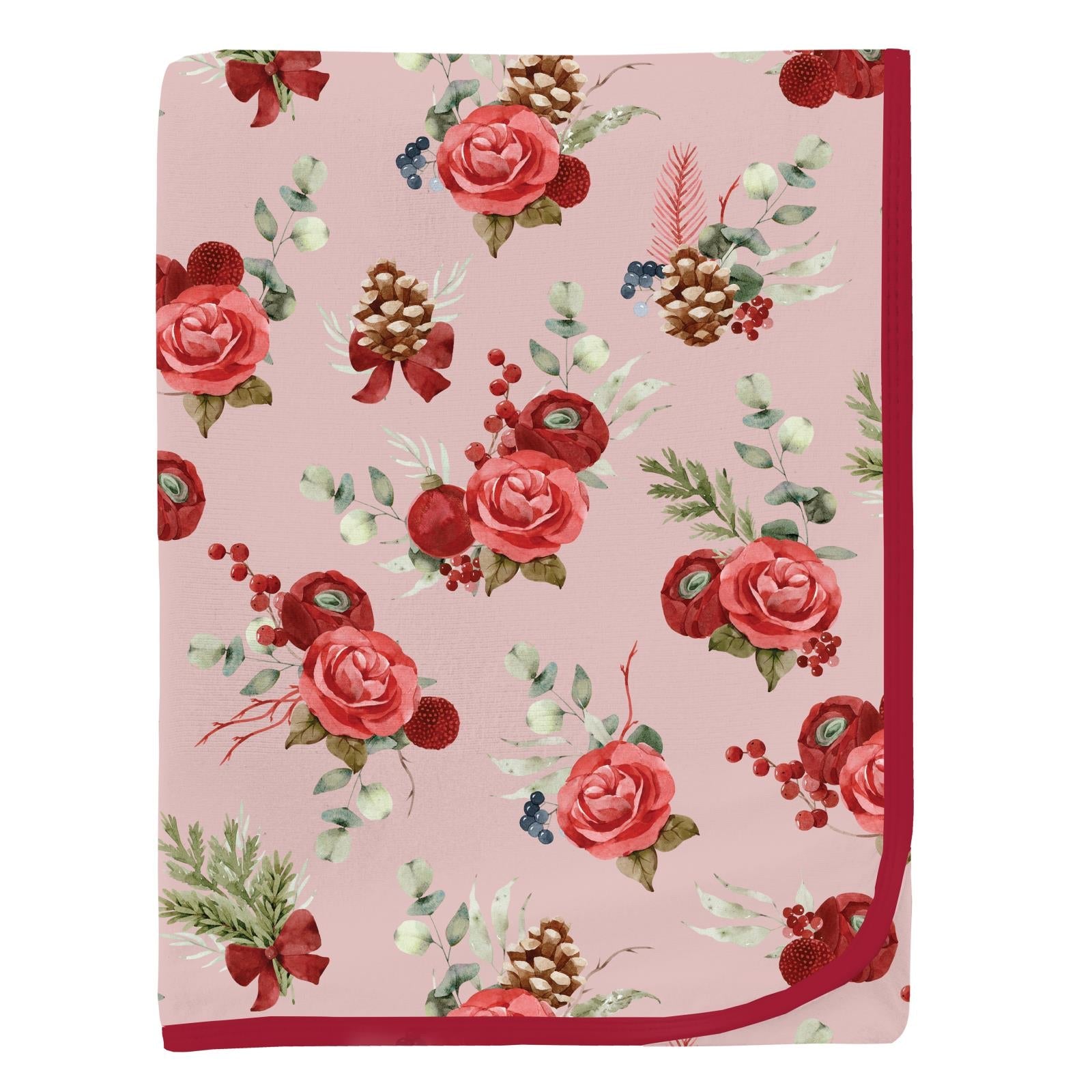 Print Swaddling Blanket in Baby Rose Holiday Floral