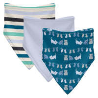 Print Bandana Bib Set of 3 in Little Boy Blue Stripe, Dew & Seaport 3 Little Kittens