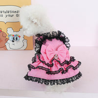 Pink Gingham Lace Dog Dress – Boutique Princess Puppy Dress with Black Lace Ruffles & Bow