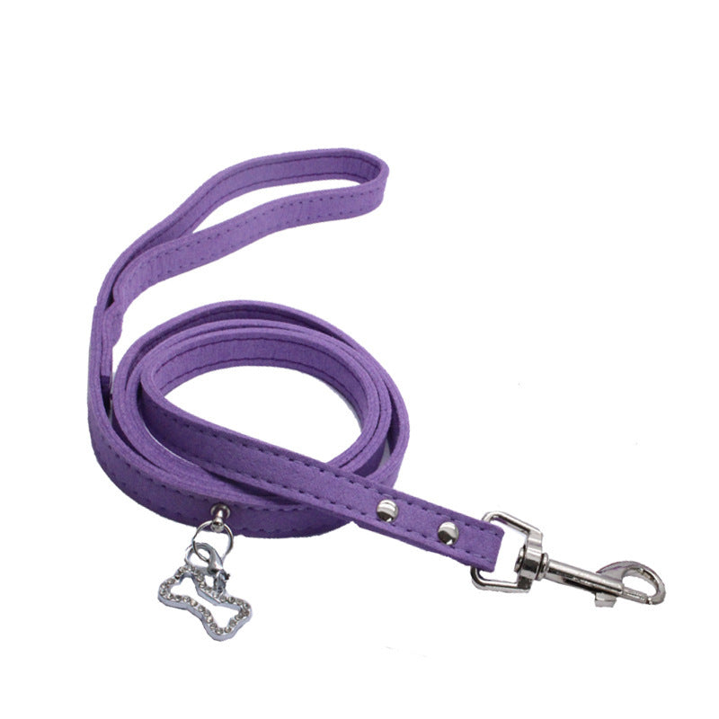 Soft Suede Dog Leash with Rhinestone Bone Charm Pendant-Pet Collars & Leashes-BIG FRENCHIES-Jane's Pet Boutique