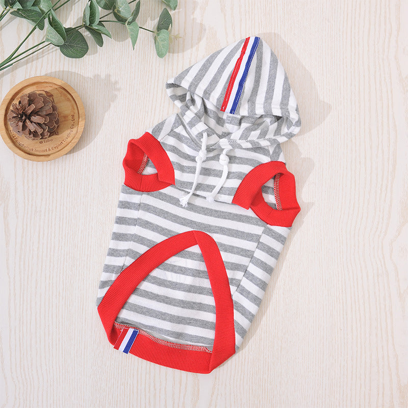 Striped Dog Hoodie + French Print & Soft Cotton Comfort-Pet Apparel-BIG FRENCHIES-Jane's Pet Boutique