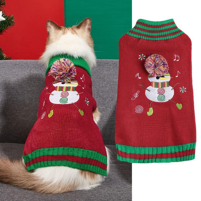 Christmas Pet Sweater • Knit Snowman & Pom-Pom Hat-Pet Apparel-BIG FRENCHIES-Jane's Pet Boutique