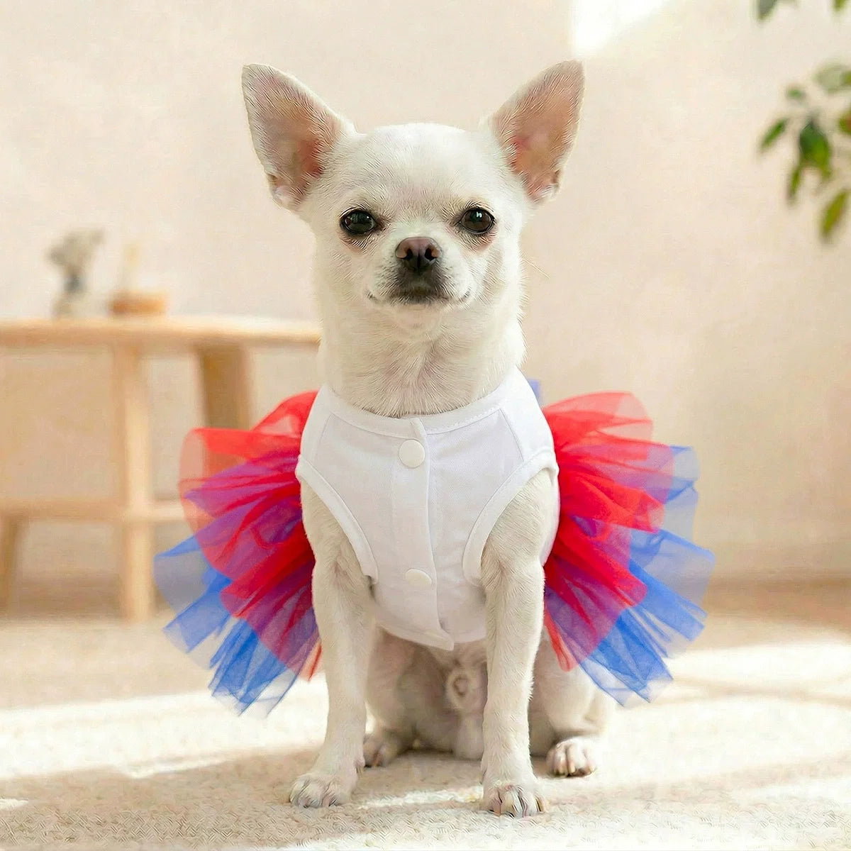 USA Patriotic Dog Dress with Sequin Bow