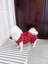 Dog Dress with Hat Warm Red Plaid