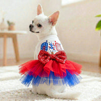 USA Patriotic Dog Dress with Sequin Bow