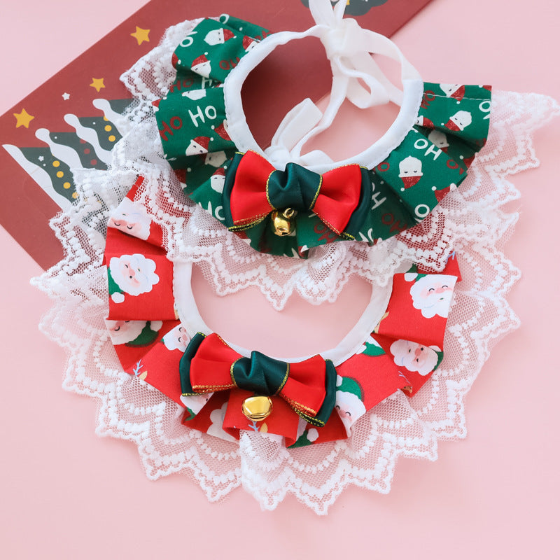 Christmas Pet Ruffle Collar with Lace Bow & Bell-Pet Collars & Leashes-BIG FRENCHIES-Jane's Pet Boutique
