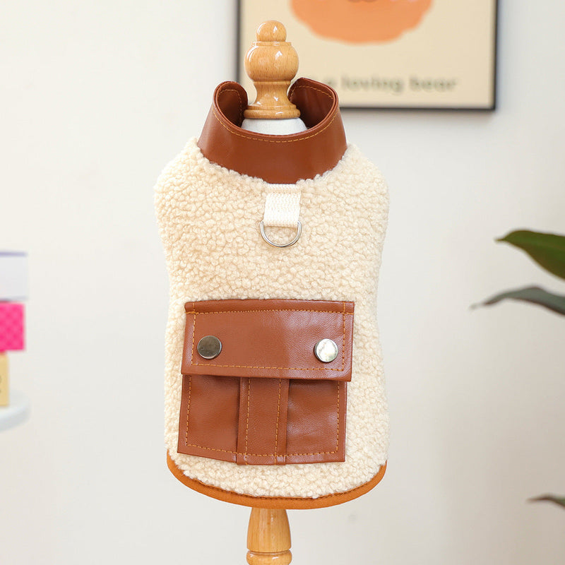 Pet Sherpa Vest with Leather Pocket and D-Ring-Pet Apparel-BIG FRENCHIES-Jane's Pet Boutique