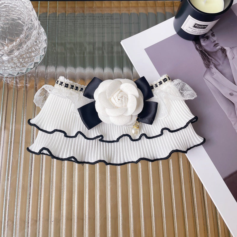 Elegant Pet Collar with Ruffles & Pearl Accent-Pet Collars & Leashes-BIG FRENCHIES-Jane's Pet Boutique