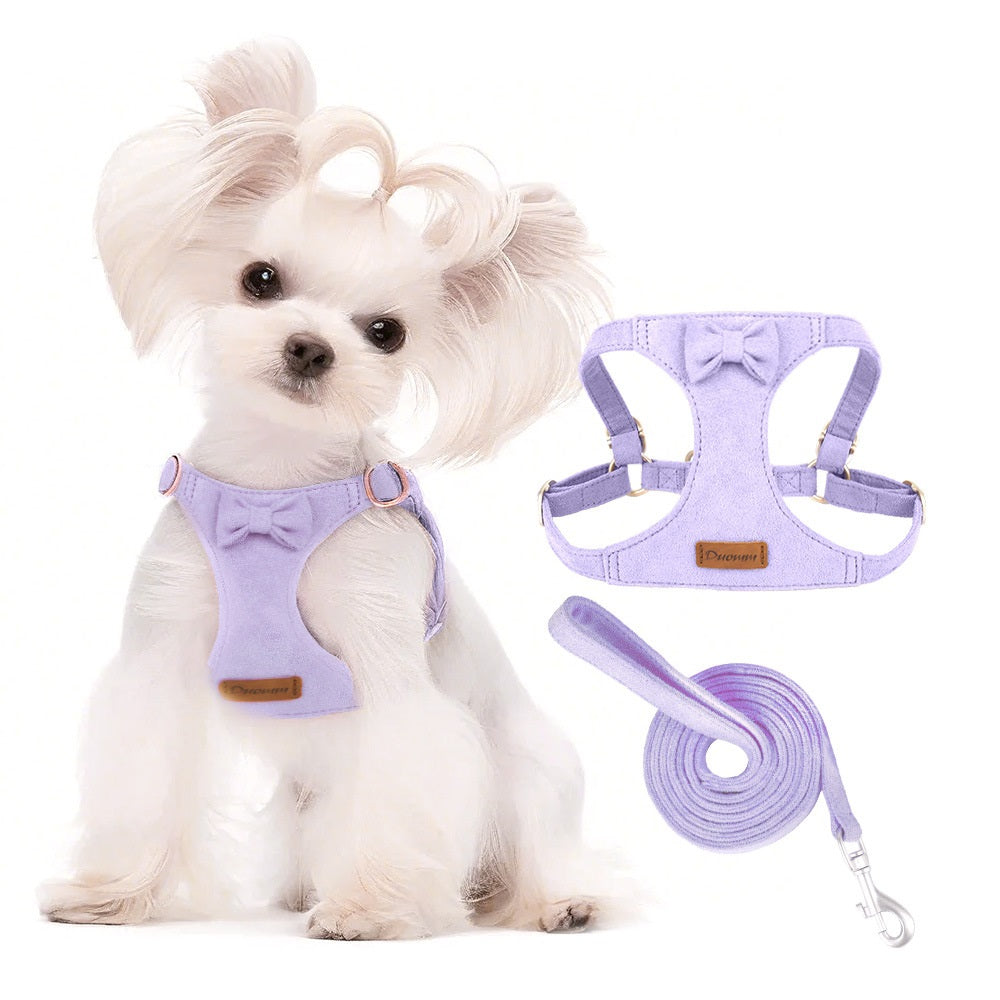 Pet Harness & Leash Set – Soft Suede Bow Design, 4 Colors-Pet Collars & Leashes-BIG FRENCHIES-Jane's Pet Boutique