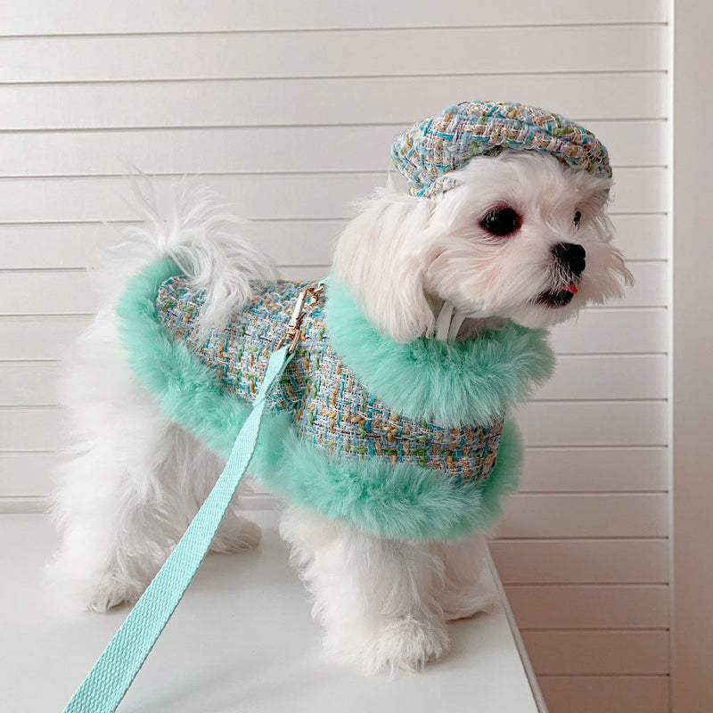 Dog cape green tweed +hat+leash sets-Pet Apparel-BIG FRENCHIES-Jane's Pet Boutique