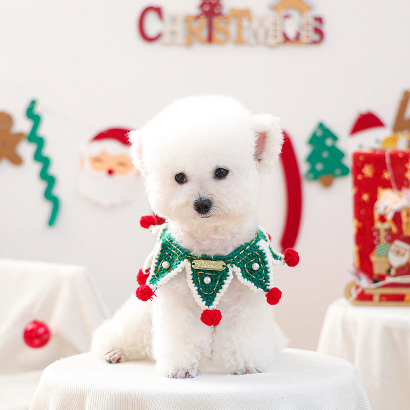 Hand-Crocheted Christmas Ruffle Collar for Pets (Red/Green)-Pet Collars & Leashes-BIG FRENCHIES-Jane's Pet Boutique