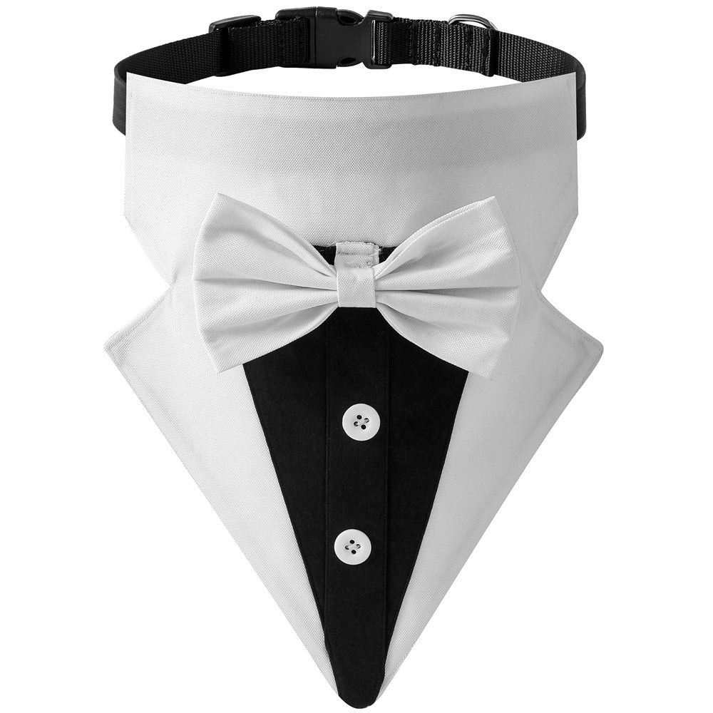 Tuxedo Bow Tie Dog Bandana Collar · Black/White-Pet Apparel-BIG FRENCHIES-Jane's Pet Boutique