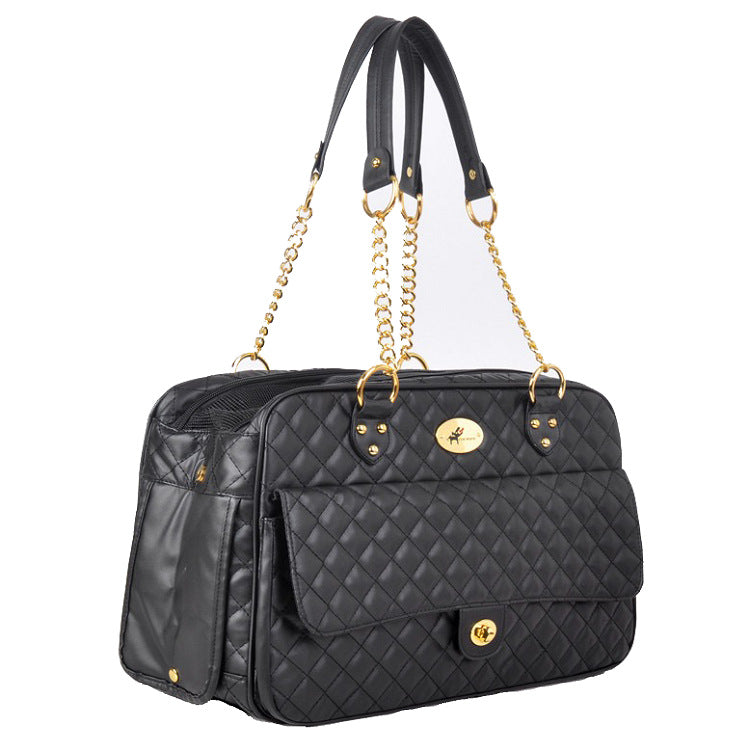 Pet Carrier – Quilted PU Leather with Gold Chain-Pet Carriers & Travel-BIG FRENCHIES-Jane's Pet Boutique