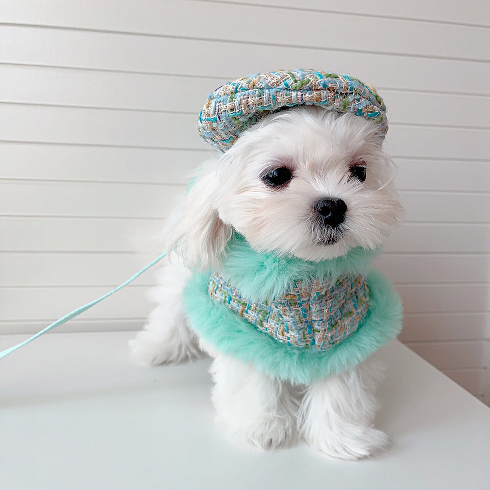 Dog cape green tweed +hat+leash sets-Pet Apparel-BIG FRENCHIES-Jane's Pet Boutique