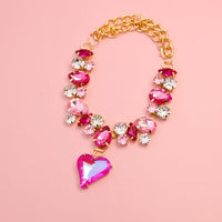 Dog Necklace + Crystal Heart, Adjustable Chain