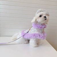 Dog cape+hat+leash lavande tweed