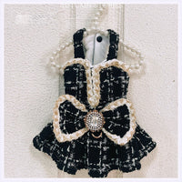 Luxury Black Tweed Rhinestone Dog Dress with Hat – Elegant French Couture Style