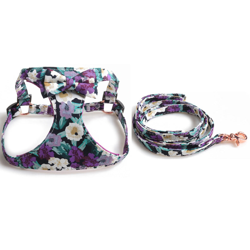 Floral Dog Harness & Leash Set – Soft Padded with Bowtie-Pet Collars & Leashes-BIG FRENCHIES-Jane's Pet Boutique