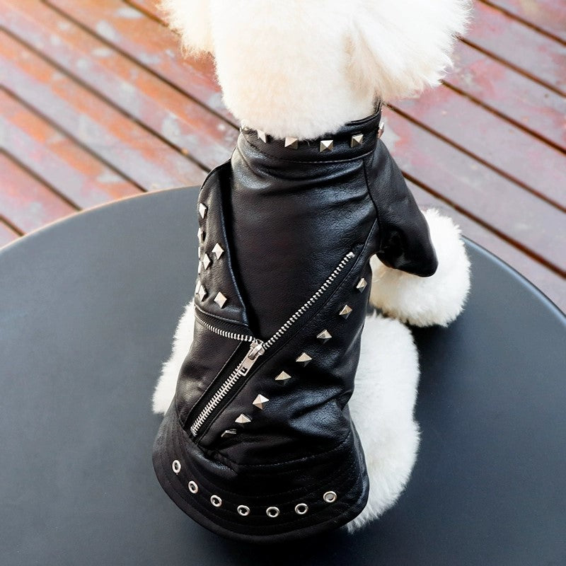 Dog Leather Jacket with Studs – Punk Rock Style-Pet Apparel-BIG FRENCHIES-Jane's Pet Boutique