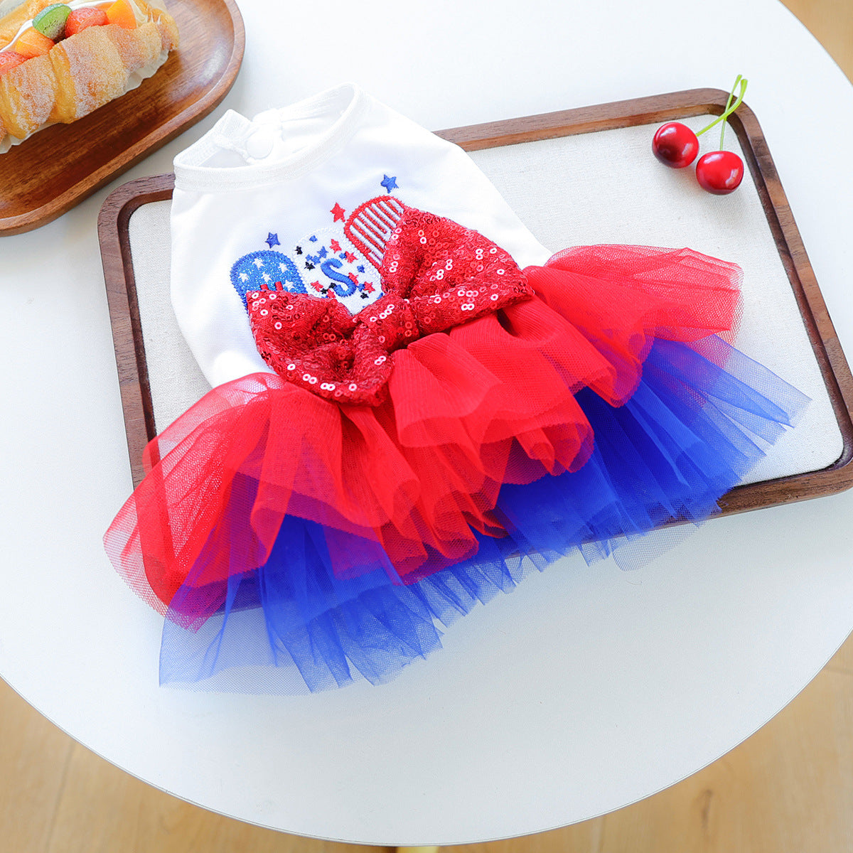 USA Patriotic Dog Dress with Sequin Bow