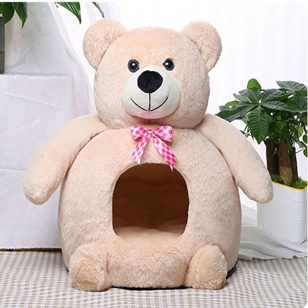 Cute Teddy Bear Pet Bed House Plush Dog & Cat Sleeping Cave for Small Pets-Pet Toys-BIG FRENCHIES-Jane's Pet Boutique