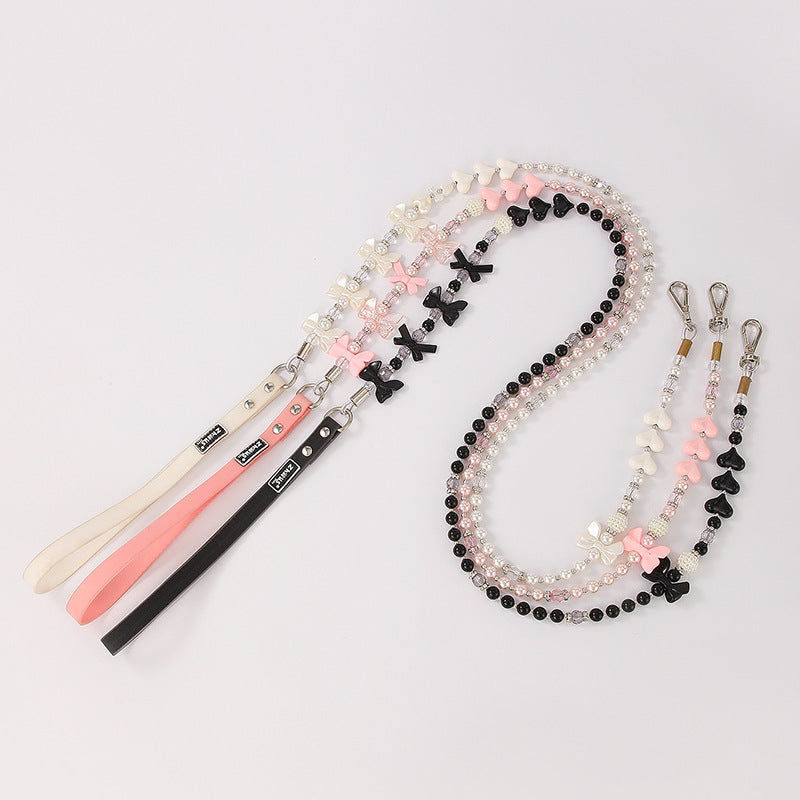 Pet pearls leash with cute bow-Pet Collars & Leashes-BIG FRENCHIES-Jane's Pet Boutique