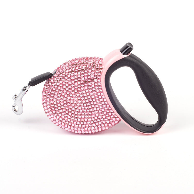 Bling Retractable Dog Leash – 9.8feet Crystal Design-Pet Collars & Leashes-BIG FRENCHIES-Jane's Pet Boutique