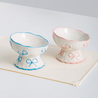 Cute Bow Ceramic Pet Bowl Elevated Princess Dog Cat Feeding Bowl