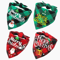 Christmas Plaid Pet Bandana - Snowman Design Dog Scarf