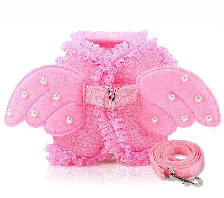 Angel Wings Lace Dog Harness & Leash Set – Pearl Detail Soft Mesh Pet Vest-Pet Apparel-BIG FRENCHIES-Jane's Pet Boutique