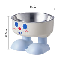 Cute Face Elevated Pet Bowl (Stainless Steel Insert) – Blue / Pink