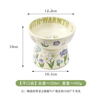 Dog bowl ceramic green white flowers