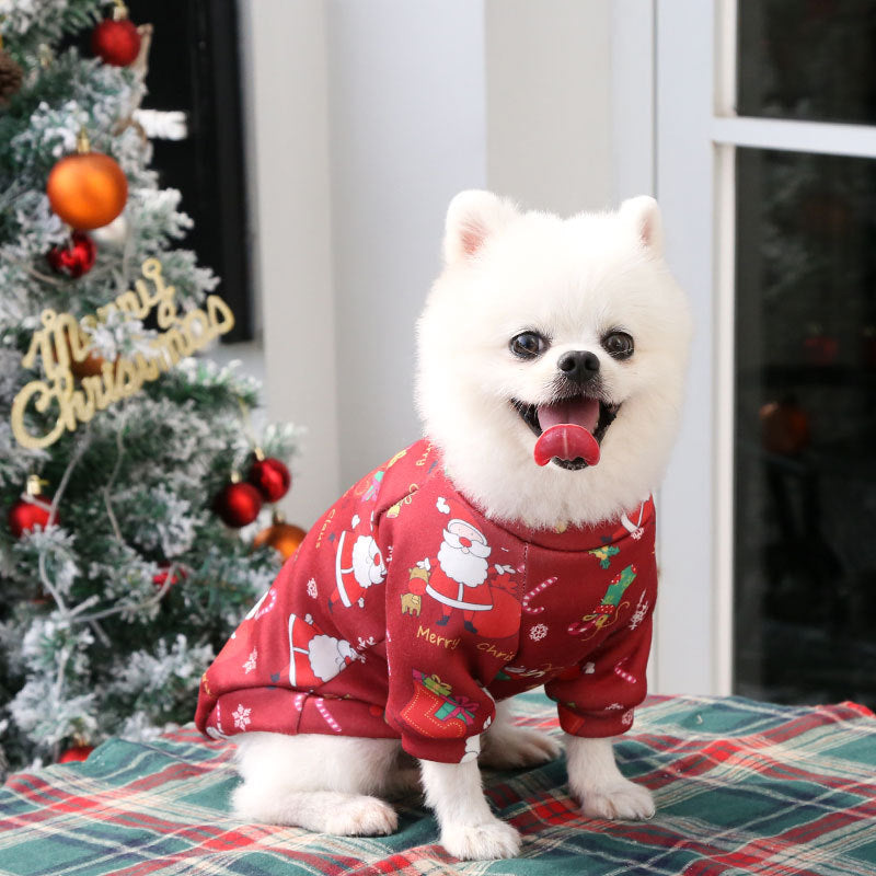 Dog & Cat Christmas Pullover • Warm Fleece, Santa Print-Pet Apparel-BIG FRENCHIES-Jane's Pet Boutique