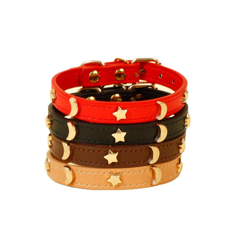 Star & Moon Studded PU Leather Dog Collar-Pet Collars & Leashes-BIG FRENCHIES-Jane's Pet Boutique