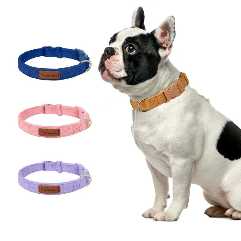 Suede Dog Collar with Buckle & D-Ring (Multiple Colors)+leash set-Pet Collars & Leashes-BIG FRENCHIES-Jane's Pet Boutique