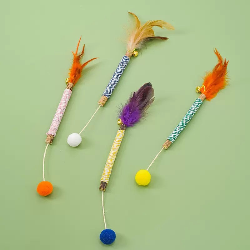 Cat toy Bell & Feather Colorful Silver Vine Chew Stick-Pet Toys-BIG FRENCHIES-Jane's Pet Boutique