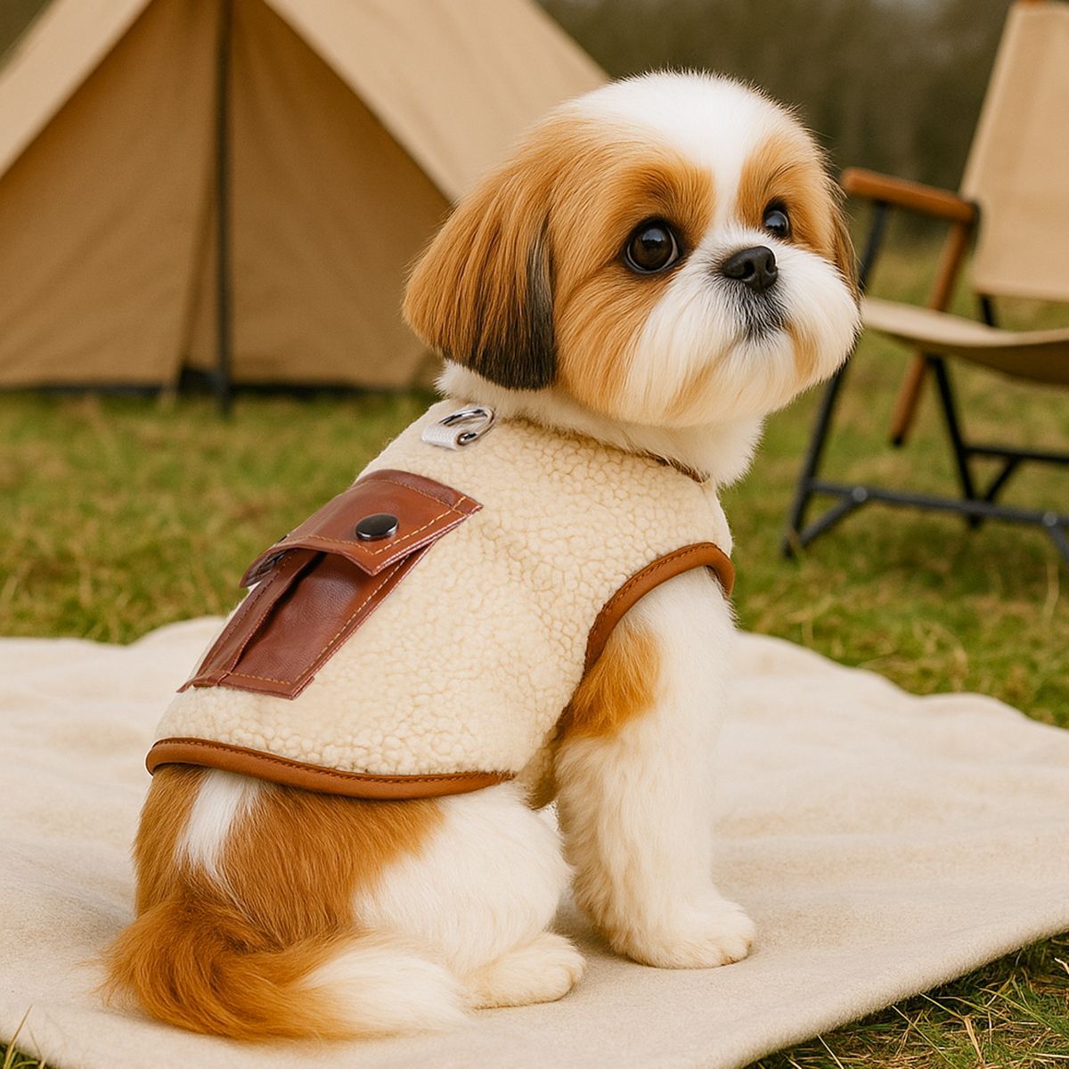 Pet Sherpa Vest with Leather Pocket and D-Ring-Pet Apparel-BIG FRENCHIES-Jane's Pet Boutique