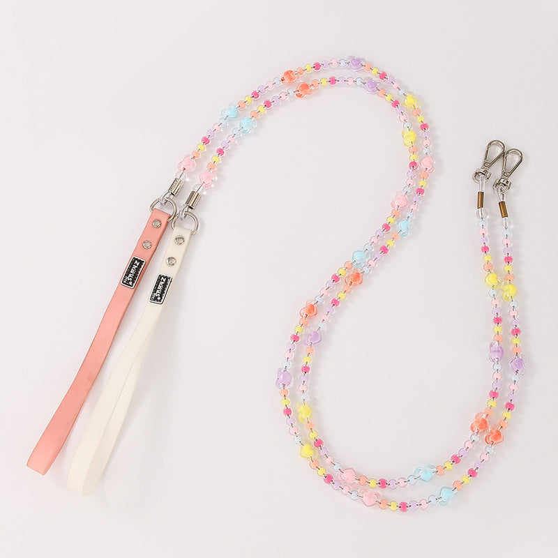 Beaded Dog Leash with Pastel Heart Charms – Handmade & Lightweight-Pet Collars & Leashes-BIG FRENCHIES-Jane's Pet Boutique