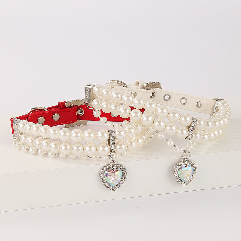 Pearl Heart Charm Pet Collar-Pet Collars & Leashes-BIG FRENCHIES-Jane's Pet Boutique