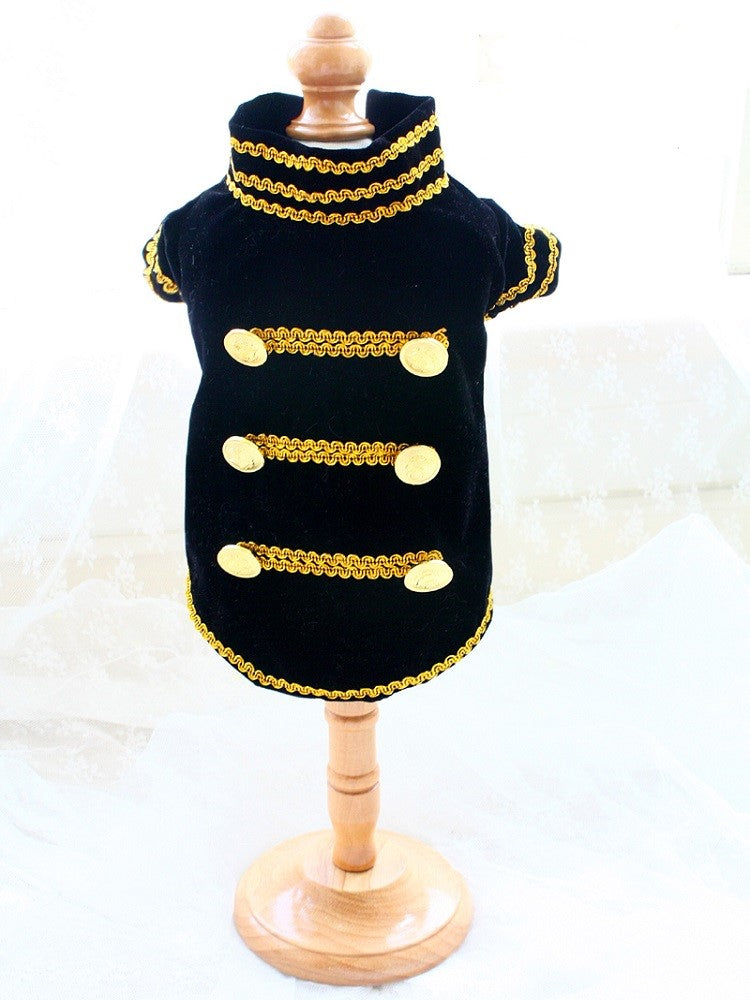 Handcrafted Velvet Dog Outfit with Gold Embroidery Double Breasted Buttons Vintage Pet Jacket-Pet Apparel-BIG FRENCHIES-Jane's Pet Boutique