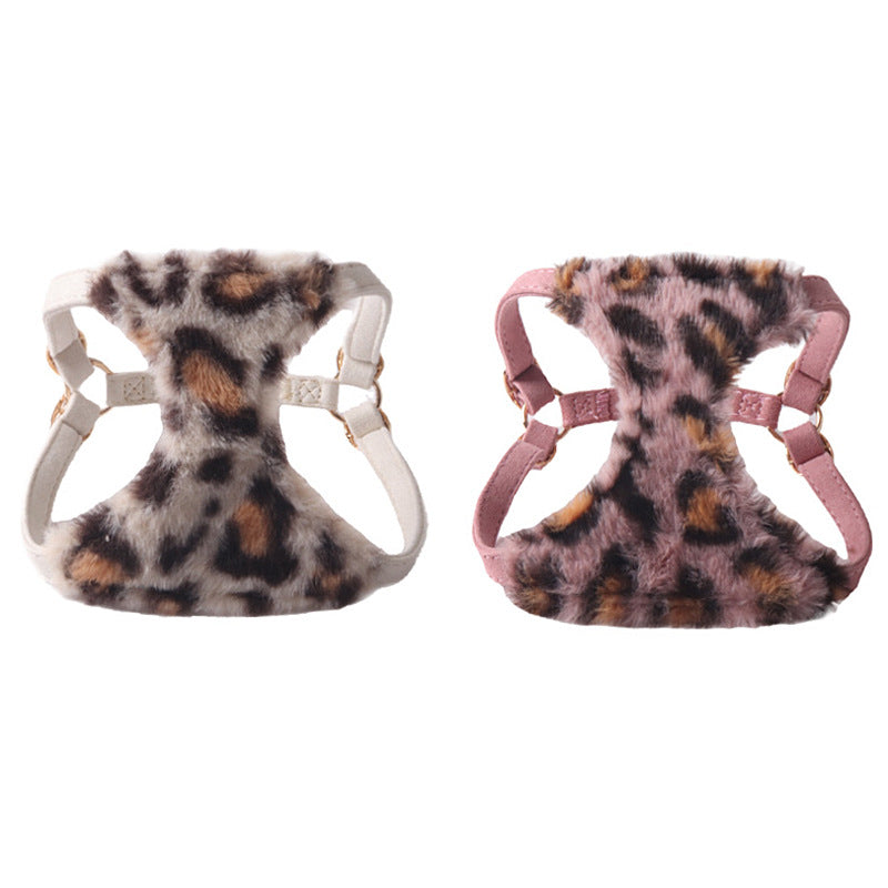 Faux Fur Leopard Dog Harness & Leash Set – Soft & Stylish for Winter-Pet Collars & Leashes-BIG FRENCHIES-Jane's Pet Boutique