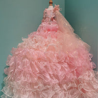 Luxury Dog Wedding Dress Pink Ball Gown