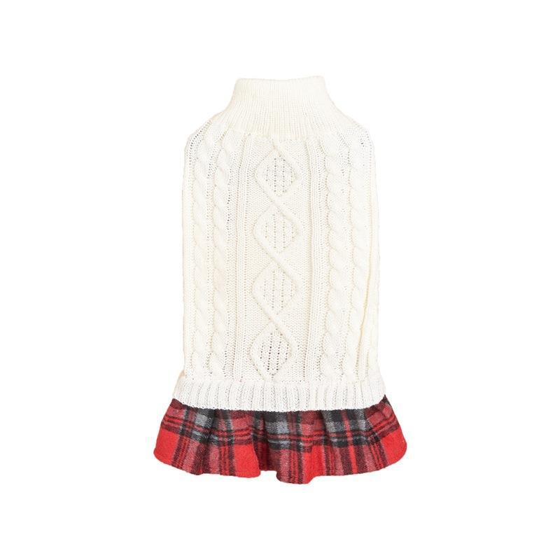 Dog sweater with plaid wool skirt-Pet Apparel-BIG FRENCHIES-Jane's Pet Boutique