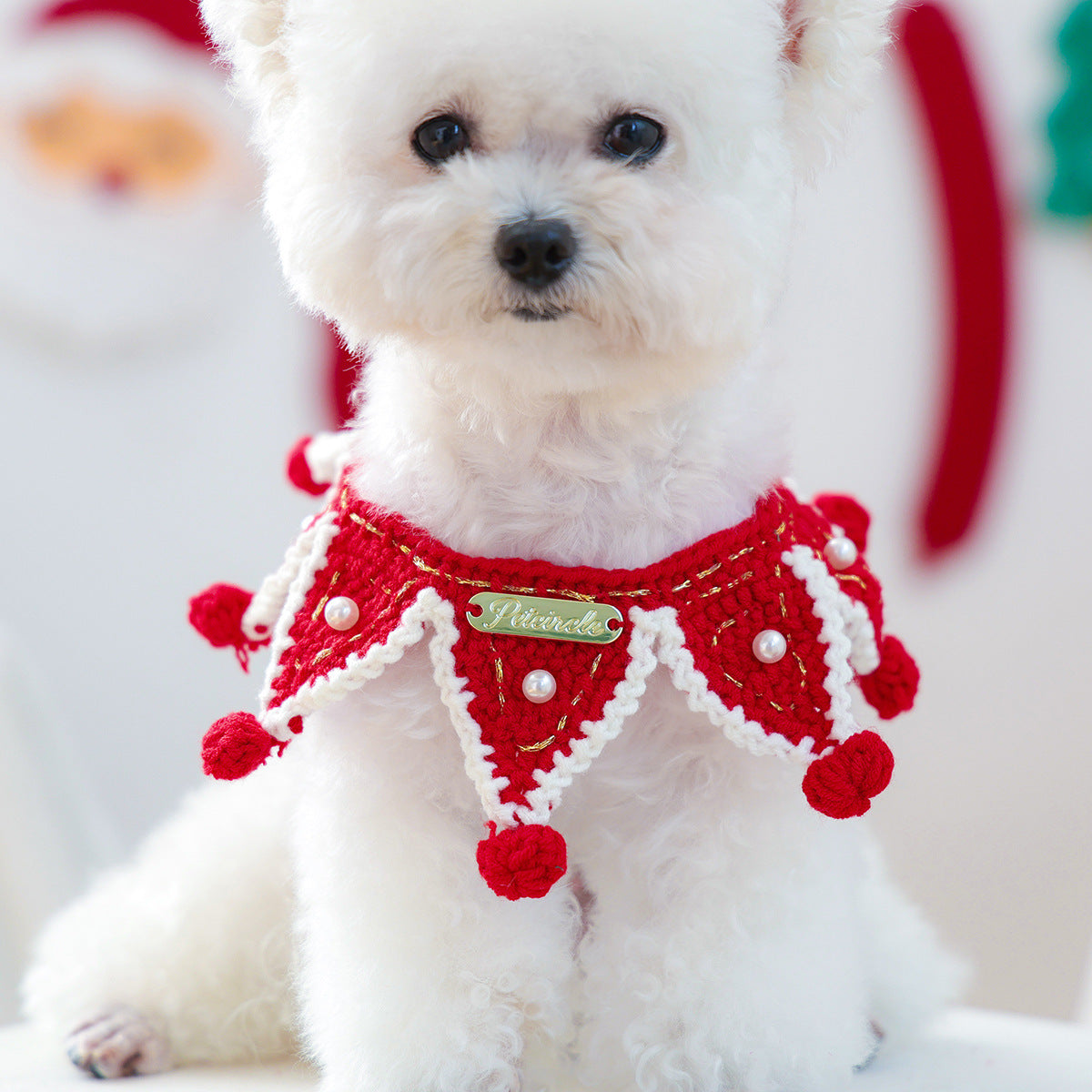 Hand-Crocheted Christmas Ruffle Collar for Pets (Red/Green)-Pet Collars & Leashes-BIG FRENCHIES-Jane's Pet Boutique
