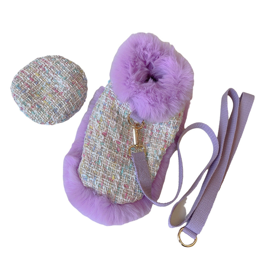 Dog cape+hat+leash lavande tweed-Pet Apparel-BIG FRENCHIES-Jane's Pet Boutique