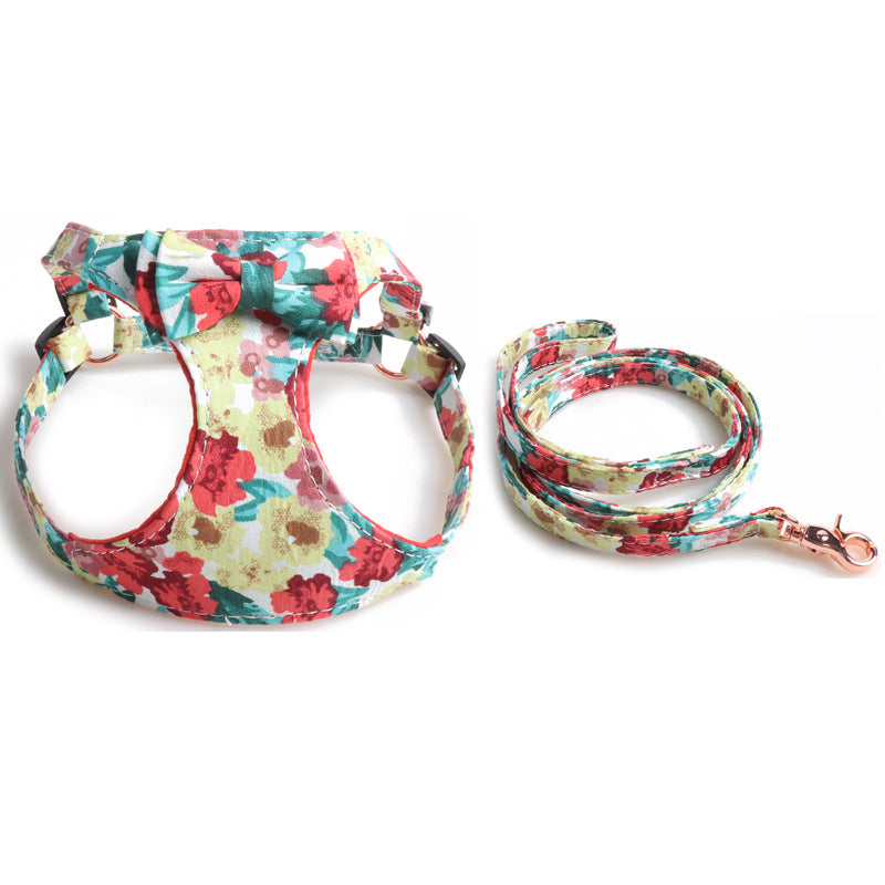 Floral Dog Harness & Leash Set – Soft Padded with Bowtie-Pet Collars & Leashes-BIG FRENCHIES-Jane's Pet Boutique