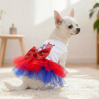 USA Patriotic Dog Dress with Sequin Bow
