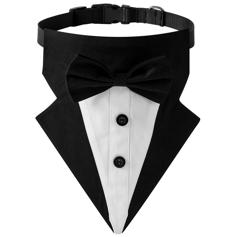 Tuxedo Bow Tie Dog Bandana Collar · Black/White-Pet Apparel-BIG FRENCHIES-Jane's Pet Boutique