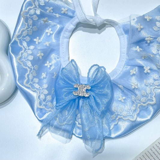 Lace Pet Bib with Bow & Embroidery